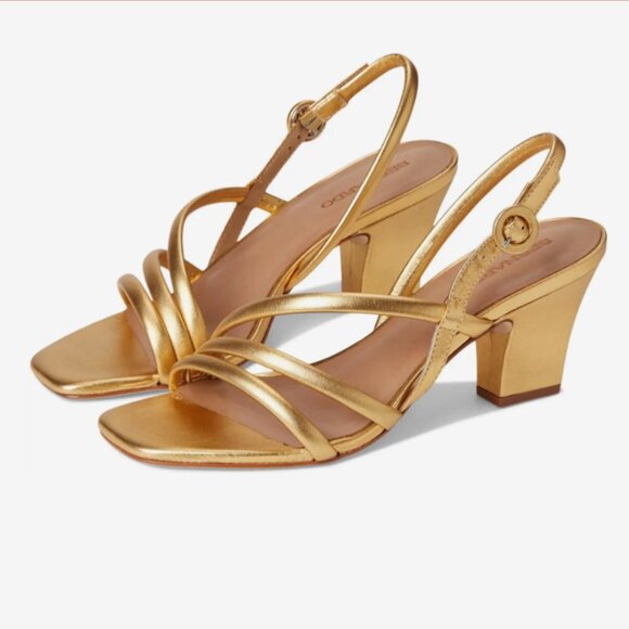 NEW BERNARDO Made In Brazil Patent Leather Naples Heels in gold  7256j3 - Picture 8 of 10